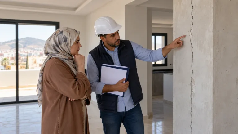 مهندس يعاين سلامة هيكل منزل مغربي بعد انتهاء أشغال البناء